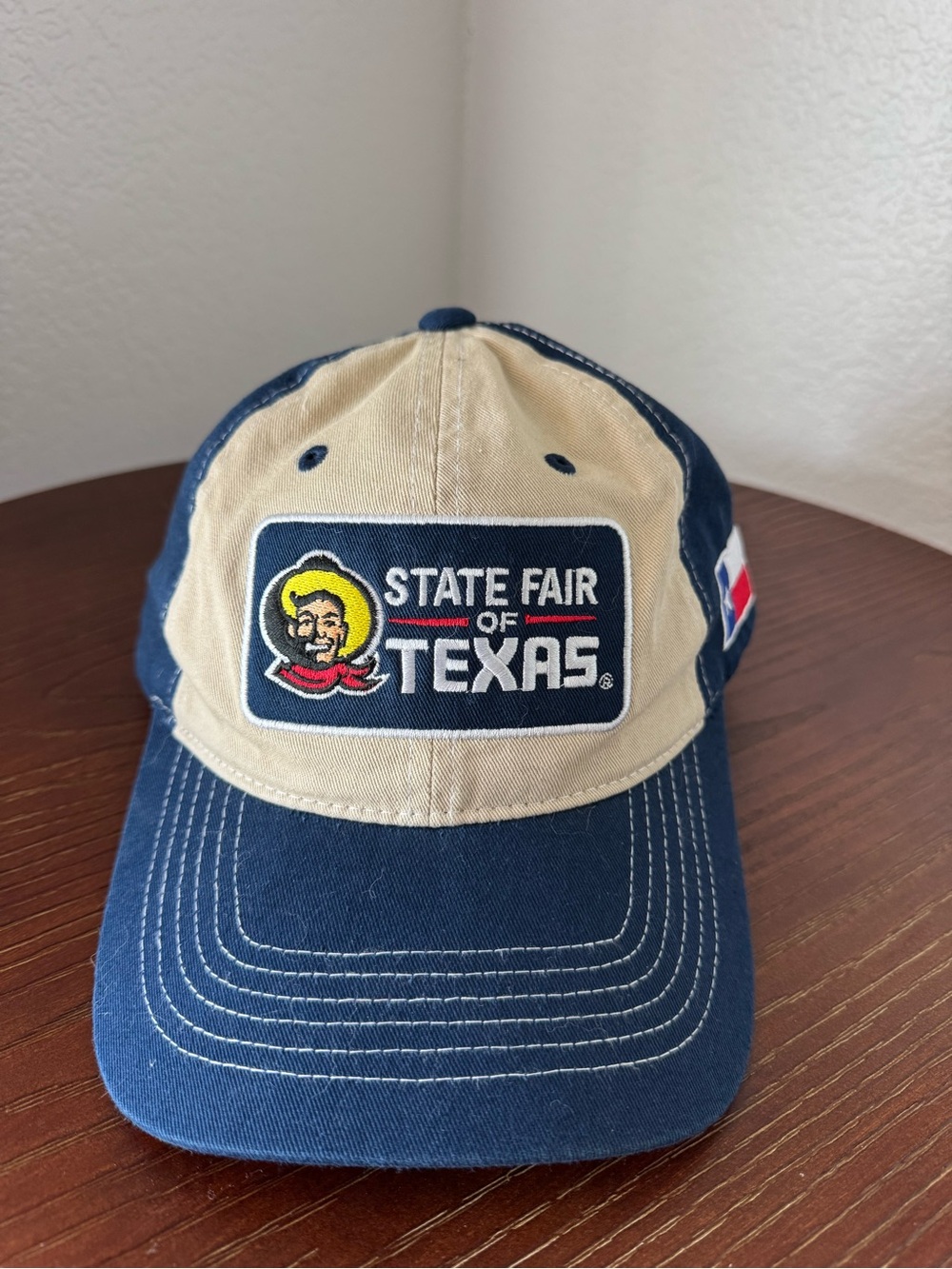 State Fair of Texas Two-Tone Big Tex Patch Baseball Cap Hat - Navy & Khaki New!